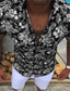 tanie Męskie koszule z nadrukiem-Męskie Koszula hawajska Koszula Kwiaty Aloha Wieczorne Codzienny Święto Przycisk w dół Nadruk Krótki rękaw Najfatalniejszy Designerskie Codzienny Moda Wygodny czarny / biały Fioletowy Granatowy