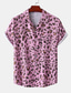 preiswerte Bedruckte Herrenhemden-Herren Hemd Sommerhemd Leopard Umlegekragen Schwarzgrau Weiß Rosa Marineblau Blau Casual Täglich Kurzarm Bekleidung Tropisch