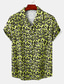 Недорогие Рубашка мужская с принтом-Муж. Рубашка Леопард Отложной Повседневные Праздники С короткими рукавами Верхушки тропический Зеленый