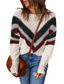 ieftine Pulovere-pulover de damă pulover pulover tricot croșetat tunică tricotată cu dungi în dungi, elegantă, casual, vacanță zilnică, toamnă, iarnă, negru+alb+gri gri+alb+roz s m l / mânecă lungă / ieșire / liber