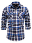 cheap Flannel Shirts-Men&#039;s Shirt Check Collar Casual Daily Long Sleeve Tops Casual Blue / Black Black + White Red+Navy Blue