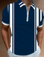 cheap Classic Polo-Men&#039;s Collar Polo Shirt Golf Shirt T shirt Tee Striped Collar Street Casual Zipper Print Short Sleeve Tops Sportswear Casual Fashion Streetwear Black Army Green Navy Blue / Summer