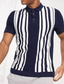 cheap Knit Polo Sweater-Men&#039;s Polo Shirt Knit Polo Sweater Golf Shirt Striped Turndown Navy Blue Street Daily Short Sleeve Button-Down Clothing Apparel Fashion Casual Comfortable