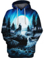 cheap Graphic Hoodies-Men&#039;s Hoodie Sweatshirt Print Basic Streetwear Casual Wolf Graphic Prints Blue 3D Print Hooded Sports &amp; Outdoor Daily Sports Long Sleeve Clothing Clothes Regular Fit