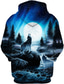 cheap Graphic Hoodies-Men&#039;s Hoodie Sweatshirt Print Basic Streetwear Casual Wolf Graphic Prints Blue 3D Print Hooded Sports &amp; Outdoor Daily Sports Long Sleeve Clothing Clothes Regular Fit