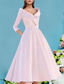 cheap Tea Length-A-Line Mother of the Bride Dress Wedding Guest Elegant Vintage V Neck Tea Length Satin 3/4 Length Sleeve with Pleats 2025 free custom size