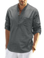 cheap Men&#039;s Casual Shirts-Men&#039;s Shirt Linen Shirt Green Black Gray Solid Color Turndown Street Casual Button-Down Long Sleeve Tops Casual Fashion Breathable Comfortable