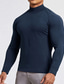 abordables Camisetas casuales de hombre-Hombre Camiseta Cuello Alto Negro Gris Claro Azul Marino Blanco Manga Larga Ropa Casual