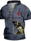 Χαμηλού Κόστους Ανδρικά 3D T-shirts-Ανδρικά Πουκάμισο Henley Μπλουζάκι Κοντομάνικα Γραφική Σταυρός Ναΐτη Στρατιώτης Όρθιος Γιακάς Πράσινο του τριφυλλιού Θαλασσί Χακί Γκρίζο 3D εκτύπωση Μεγάλα Μεγέθη ΕΞΩΤΕΡΙΚΟΥ ΧΩΡΟΥ Καθημερινά