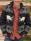 baratos suéter cardigã masculino-Homens Suéter Carregam Tricotar Botão Tricotado Geométrica Colarinho de Camisa Casual Roupa Outono Inverno Cinzento Escuro Preto M L XL / Manga Longa