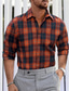 billige fritidsskjorter for menn-herreskjorte rutete rutete skjorte turndown oransje svart street daglig langermet button-down klær klær grunnleggende mote avslappet komfortabel