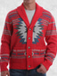 cheap Men&#039;s Cardigan Sweater-Men&#039;s Cardigan Sweater Crochet Knit Floral Stripe V Neck Basic Casual Outdoor Home Spring Summer Red M L XL / Winter / Long Sleeve / Open Front