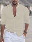 cheap Men&#039;s Linen Shirts-Men&#039;s Linen Shirt Long Sleeve Shirt White Black Blue Collar Band Solid Color Street Daily Tops Lightweight Casual Fashion Comfortable