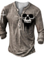 tanie T-shirty 3D męskie-Męskie Podkoszulek Koszula Henley Koszulki Graficzny Czaszka Henley Złoto + Czarny Żółty Brązowy Szary Biały Druk 3D Puszysta Na zewnątrz Codzienny Długi rękaw Przycisk w dół Nadruk Odzież Podstawowy