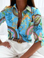 cheap Boho Tops-Women&#039;s Shirt Boho Shirt Blouse Vintage Streetwear Casual Floral Striped Letter Buttons Pocket Print Long Sleeve Regular Tops Shirt Collar Black White Blue Purple Fuchsia Spring Fall
