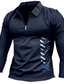 cheap Zip Polo-Men&#039;s Collar Polo Shirt Golf Shirt National Flag Turndown Blue Khaki Black 3D Print Outdoor Street Long Sleeve Zipper Print Clothing Apparel Fashion Designer Casual Breathable