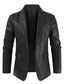 cheap Men’s Furs &amp; Leathers-Men&#039;s Blazer Faux Leather Jacket Winter Long Pure Color With Belt Casual Casual Daily Work Daily Wear Warm Black