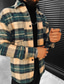 billiga Tjocka skjortor-Herr Flanellskjorta Skjorta jacka Skjorta Pläd / Rutig Nedvikt Grön Gata Dagligen Långärmad Button-Down Kläder Grundläggande Mode Ledigt Bekväm