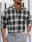 baratos camisas masculinas casuais-camisa masculina xadrez xadrez turndown laranja preto street diário manga longa roupas de botão vestuário básico moda casual confortável