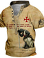 tanie T-shirty 3D męskie-Męskie Koszula Henley Podkoszulek Koszulki Graficzny Krzyż templariuszy Soldier Kołnierz stawiany Zielony Niebieski Khaki Szary Druk 3D Puszysta Na zewnątrz Codzienny Krótki rękaw Przycisk w d