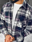 tanie Grube Koszule-Męskie Koszula flanelowa Koszula kurtka Koszula Pled / Check Wieczorne Granatowy Ulica Codzienny Długi rękaw Przycisk w dół Odzież Podstawowy Moda Codzienny Wygodny