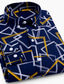 رخيصةأون قمصان رجالية-رجالي قميص رسمي الهندسة طوي أزرق أصفر الأماكن المفتوحة فضفاض كم طويل زر أسفل ملابس كاجوال / الرياضة