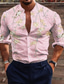 cheap Men&#039;s Printed Shirts-Men&#039;s Shirt Graphic Floral Stand Collar Light Pink White Light Blue Long Sleeve Print Outdoor Street Button-Down Print Tops Fashion Designer Casual Breathable / Summer