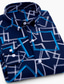 ieftine Cămăși de rochie pentru bărbați-Bărbați Cămașă de Costum  Geometrie Răsfrânt Albastru piscină Galben În aer liber Casual Manșon Lung Buton în jos Îmbrăcăminte Casual / Sport