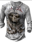 cheap Men&#039;s 3D T-shirts-Men&#039;s T shirt Tee Henley Shirt Tee Graphic Skull Henley Gold + Black Yellow Brown Gray White 3D Print Plus Size Outdoor Daily Long Sleeve Button-Down Print Clothing Apparel Basic Designer Classic