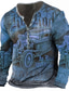 abordables Tee shirts 3D pour homme-Homme T shirt Tee Chemise Henley Shirt Tee Graphic Automatique Henley Vert Bleu Violet Marron Gris 3D effet Grande Taille Extérieur du quotidien manche longue Bouton bas Imprimer Vêtement Tenue