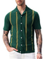 abordables jersey de punto tipo polo-Camisa a rayas para hombre, tops casuales de manga corta con botones en la calle, moda informal, camisas verdes cómodas clásicas de verano