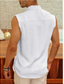 baratos camisas masculinas casuais-Homens Camisa Social Côr Sólida Colarinho Chinês Rua Casual Botão para baixo Sem Manga Blusas Casual Moda Respirável Confortável Branco Preto Cinzento