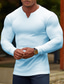 tanie Męskie koszulki casual-Męskie Podkoszulek Jednokolorowe W serek Niebieski Rumiany róż Biały Ulica Sport Długi rękaw Odzież Moda Designerskie Codzienny Wygodny