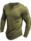 billige Casual T-shirts til mænd-Herre T-shirt Helfarve V-hals militærgrøn Navyblå Grå Gade Daglig Langærmet Knap ned Tøj Mode Designer Afslappet Bekvem