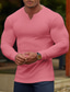 abordables Camisetas casuales de hombre-Hombre Camiseta Color sólido Escote en Pico Azul Piscina Rosa Blanco Calle Deportes Manga Larga Ropa Moda Design Casual Cómodo