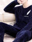billige Pyjamas-Herre Pyjamas lounge Sett Ren farge Grunnleggende Mote Komfort Hjem Coral Fleece Coral Velvet Varm Crew-hals Langermet Bukse Vinter Høst Svart Blå / Plysj
