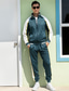 preiswerte Trainingsanzüge für Herren-Herren Trainingsanzug Jogginganzug Grün Blau Grau Schwarz Stehkragen Farbblock Patchwork 2 Teile Sport &amp; Natur Täglich Sport Basic Casual Groß und hoch Herbst Frühling Bekleidung Kapuzenpullover