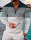 cheap Zip Polo-Men&#039;s Collar Polo Shirt Golf Shirt Striped Turndown Green Red Navy Blue Black 3D Print Going out Gym Long Sleeve Patchwork Zipper Clothing Apparel Casual Retro / Slim