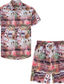 cheap Men&#039;s Shirts-Men&#039;s Summer Hawaiian Shirt Shirt Suits Summer Shirt Floral Tree Letter Flamingo Pineapple Turndown Black White Pink Red Navy Blue Daily Holiday Short Sleeve Button-Down Print Clothing Apparel 2pcs