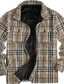 cheap Overshirts-Men&#039;s Shirt Jacket Fleece Shirt  Overshirt Warm Casual Jacket Outerwear Plaid / Check Pink khaki Military Green Fall Winter