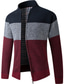 tanie męski sweter rozpinany-Męskie Sweter Rozpinany Prążkowany Robić na drutach Dzianiny Kolorowy blok Stójka Ogrzewacze Współczesny współczesny Dzienne zużycie Wyjściowe Odzież Jesień i zima Czerwony Niebieski M L XL