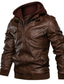 cheap Men’s Furs &amp; Leathers-Men&#039;s Bomber Jacket Faux Leather Jacket Biker Jacket Winter Vintage Brown Gray Black