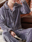 cheap Pajamas-Men&#039;s Pajamas Loungewear Sets Pure Color Basic Fashion Comfort Home Coral Fleece Coral Velvet Warm Lapel Long Sleeve Pant Pocket Elastic Waist Winter Fall Blue Wine / Plush