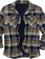 billiga Tjocka skjortor-herrskjorta jacka fleeceskjorta overshirt varm fritidsjacka ytterkläder pläd/rutig grå grön grön blå höst vinter