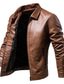 cheap Men&#039;s Jackets &amp; Coats-Men&#039;s Leather Jacket Daily Wear Vacation Going out Zipper Lapel Warm Ups Comfort Zipper Front Jacket Outerwear Solid Color Zipper Pocket Brown Coffee Black / Winter