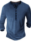 abordables camisetas henley de hombre-Hombre Henley Shirt Camiseta Color sólido Escote en Pico Negro Azul Piscina Gris Oscuro Calle Deportes Manga Larga Abotonar Ropa Básico Design Casual Cómodo