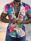 tanie Koszule hawajskie-Męskie Koszula Koszula hawajska Letnia koszula Koszula Aloha Wzory graficzne Liście Wieczorne Niebieski Fioletowy Zielony Druk 3D Na zewnątrz Ulica Krótkie rękawy Przycisk w dół Nadruk Odzież