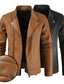 cheap Men’s Furs &amp; Leathers-Men&#039;s Faux Leather Jacket Biker Jacket Daily Wear Work Winter Long Coat Regular Fit Warm Casual Casual Daily Jacket Long Sleeve Pure Color With Belt Khaki Black