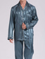 cheap Pajamas-Men&#039;s Sleepwear Silk Pajama 2 Pieces Stripe Simple Comfort Home Daily Faux Silk Breathable Lapel Long Sleeve Pant Pocket Fall Spring Blue