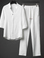 Χαμηλού Κόστους σετ ανδρικό πουκάμισο-Ανδρικά Κοστούμια μπλουζών Φόρμα Πουκάμισο τένις Σετ σορτς και μπλουζάκι Μονόχρωμο Λαιμόκοψη V ΕΞΩΤΕΡΙΚΟΥ ΧΩΡΟΥ Δρόμος Μισό μανίκι Κορδόνι Ρούχα Λινό 2 τεμ Αθλητικός Ρουχισμός Κλασσικό Άνετο